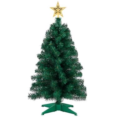 Imagem de Árvore de Natal artificial de 90 cm com estrela de topo de árvore dourada, mini pinheiro de Natal com base de plástico estável de 4 pernas, decoração de Natal de mesa pequena para uso em casa