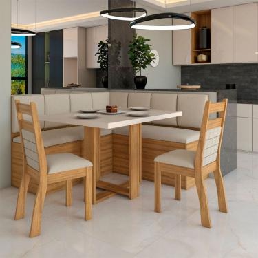 Imagem de Canto Alemão AMarromia com 2 Cadeiras Marrom/Blonde/Veludo Perola - Panorama Móveis