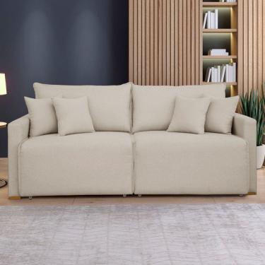Imagem de Sofá Cama 3 Lugares Júlia Retrátil e Reclinável Veludo/Bege Claro - Celflex