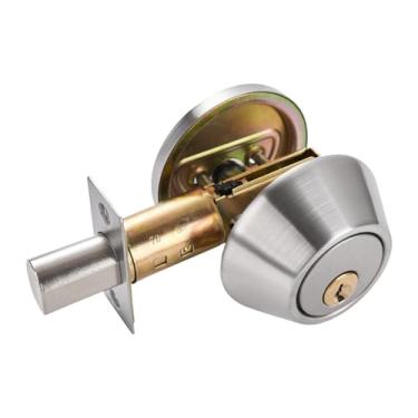 Imagem de XLWLLNJ Fechadura de porta de ferrolho redondo, maçaneta de porta de cilindro único com chaves para despensa, banheiro e casa, Argent