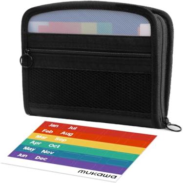 Imagem de MUKAWA Pequeno organizador de recibos e cupons com zíper, pasta de arquivo sanfonada de 20 x 15 cm, 13 bolsos com abas coloridas, perfeito para dinheiro, notas e recibos