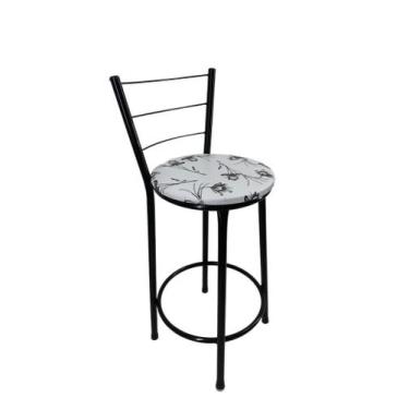 Imagem de Banqueta Banco Média Preta Encosto Bar Balcão Cozinha Bistrô - FortMix