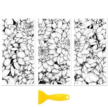 Imagem de Peacoblue Adesivo decalque de transferência para decoração de móveis artesanais 15 x 30 cm Margarida preta e branca, 3 peças à prova d'água UV DTF transferência para gaveta cômoda vidro porcelana