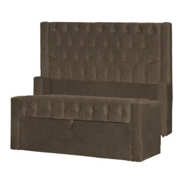 Imagem de Conjunto Cabeceira e Calçadeira Baú Emma Linho Cores - DS Estofados, Q