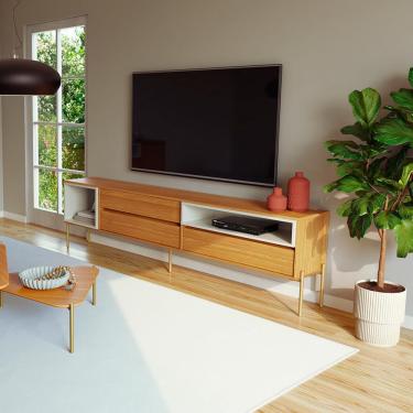 Imagem de Rack para TV até 70 Polegadas Melin 100% MDF 3 Gavetas Freijó e Off White