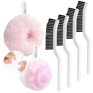 Imagem de Fieploom Conjunto de escova de limpeza de cerdas duras e escova macia, pacote com 6: 4 escovas rígidas + 2 esfregões suaves que não arranham para argamassa, pia, torneira, banheira, azulejo