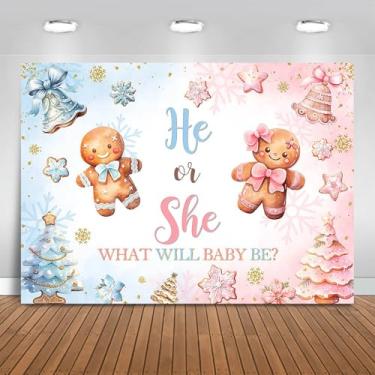 Imagem de Fitumiw Pano de fundo revelador de gênero de gengibre, 2,1 x 1,5 m, Natal, o que é assar, revelar o gênero, decorações de festa, Natal, biscoitos, flocos de neve, faixa para fotos