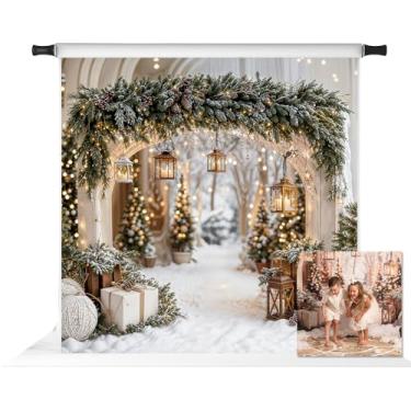 Imagem de Kate Pano de fundo de guirlanda de arco de Natal para fotografia árvores de neve, presente de decoração de casa, decoração de casa, adereços de tecido, 3 x 3 m