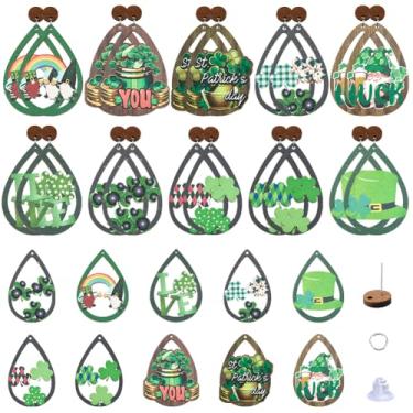 Imagem de SUNNYCLUE 1 caixa faça você mesmo 10 pares de kit de brincos de madeira, berloques de trevo irlandês, amuleto de trevo irlandês, verde da sorte, 3 folhas, berloque de madeira para kits de fabricação