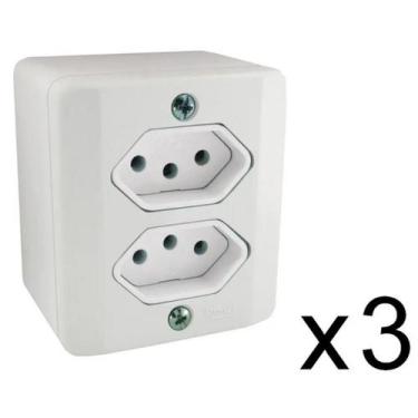 Imagem de Kit C/3 Und Tomada Dupla 2p+t Sistema X 10a Radial Caixa Externa