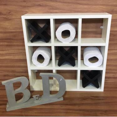 Imagem de Nicho Para Papel Higiênico Jogo Da Velha Branco Com 3 X - B&D Arte e D