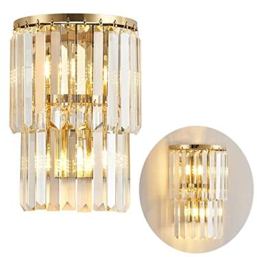Imagem de SILJOY Luminária de parede de cristal moderna arandela de parede luxuosa para cabeceira, corredor, banheiro, altura dourada 25,5 cm
