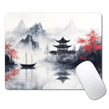 Imagem de Mouse pad de pintura de paisagem japonesa para mesa, computador portátil, pequeno mouse pad para laptop sem fio, 24 cm x 20 cm, design de base de borracha antiderrapante, superfície lisa, mousepad