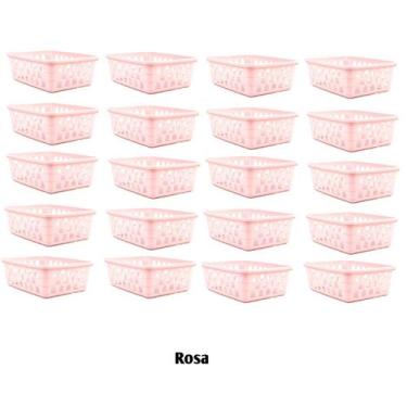 Imagem de Kit 20 Cestos Multiuso Organizador Médio 20x15,5x6,5Cm Rosa - 123 Orga