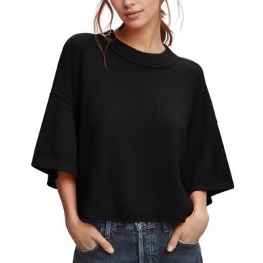 Imagem de Suéter ZDC feminino de manga 3/4, blusa cortada, preta, verão