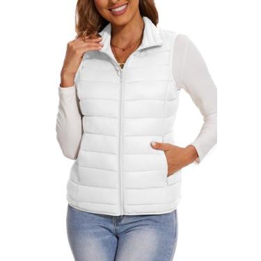 Imagem de Colete feminino SMENG, branco, tamanho M, casaco acolchoado de inverno