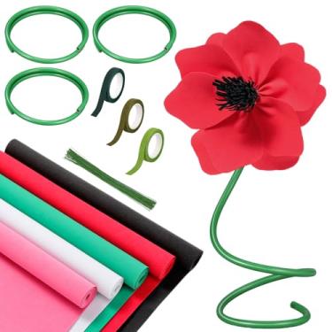 Imagem de Fuyoooo Kit de 111 peças de flores gigantes faça-você-mesmo, inclui folhas de espuma EVA de 33 cm x 99 cm, tubo flexível de PVC de 4,5 m, hastes de arame floral, fita floral para artesanato, festa de