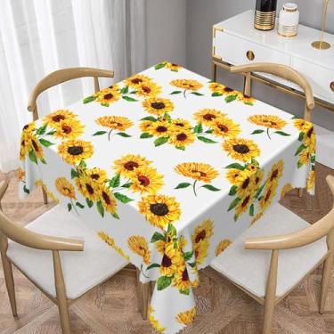 Imagem de TTQYFNM Toalha de mesa quadrada de girassol de 178 x 178 cm, toalha de mesa floral amarela rústica, vintage, fazenda, impermeável, à prova de derramamento, capa de mesa para cozinha, sala de jantar