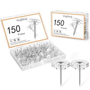 Imagem de 150 peças de tachinhas transparentes, tachinhas de polegar, tachinhas reutilizáveis de cabeça plana para quadro de avisos, mapas, pôsteres, pendurar na parede, projetos de artesanato