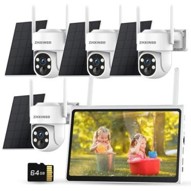 Imagem de Sistema de câmera de segurança solar ZHXINSD 4K 4MP com monitor de 10"