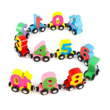 Imagem de Conjunto de trem Wondertoys Wooden Magnetic Number 12 peças para crian