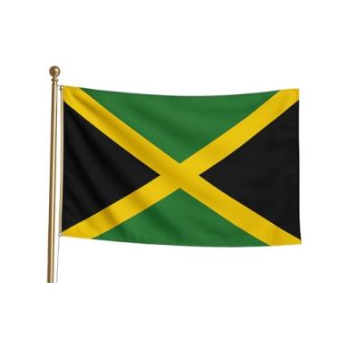 Imagem de SUNRIBE Bandeira da Jamaica 9,5 cm x 1,5 m – Bandeira jamaicana externa e interna com ilhós de latão, bordas de costura dupla, poliéster durável, resistente ao desbotamento UV – perfeita para carnaval