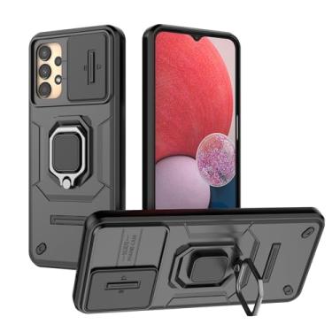 Imagem de SORAKA Capa para Samsung Galaxy A13 5G/4G com suporte de anel e tampa deslizante para câmara capa Samsung A13 com placa metálica para suporte magnético de carro capa de dupla camada em PC e TPU