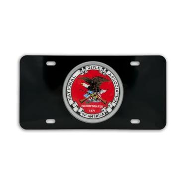 Imagem de Elektroplate Placa frontal decorativa de metal preto oficialmente licenciada pela National Rifle Association com emblema 3D NRA | Acessório automotivo à prova de intempéries para carros, SUVs