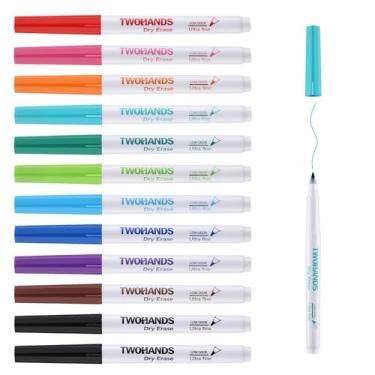Imagem de TWOHANDS Marcadores apagáveis a seco, ponta ultrafina, 0,7 mm, baixo odor, ponta extrafina, 11 cores sortidas, marcadores de quadro branco para escola, escritório, casa ou quadro branco de