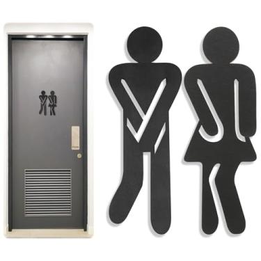 Imagem de Vocect Decoração de placa de banheiro de 18 cm, placas de banheiro de madeira unissex, adesivos de porta de banheiro removíveis para escritório em casa, academia, hotel, piscina, berçário, espaço de