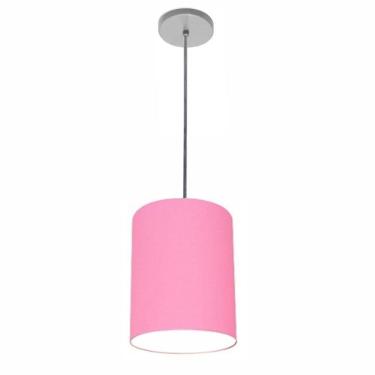 Imagem de Lustre Luminária Pendente Vivare Free Lux Pe-4103cz Cúpula Em Tecido 15x20cm Rosa-tela Canopla Cinza E Fio Cristal