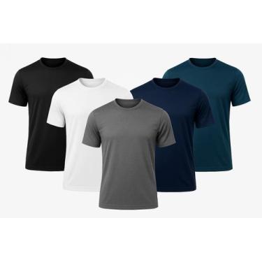 Imagem de Kit 5 Camisetas Dry Fit Masculina Academia Básica - B2C Shoes, Preto, 