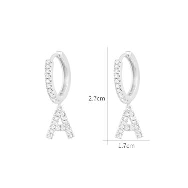 Imagem de Brinco Prateado Letra U Alfabeto Argola Strass S1633