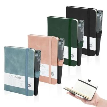Imagem de Mulaibdin 4 Pack Pocket Notebook, A7 Notebooks with Pen, Small Journal Leather Notepads Hardcover Mini Cute Notebooks Holder Page Marker Ribbons for School Office Memos Supplies 4.3” x 3.2” 200 Pages
