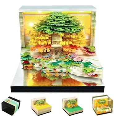 Imagem de Calendário 3D 2026, bloco de notas 3D, calendário de 2026, bloco de notas semanal criativo com luz, arte esculpida em papel, presente de mesa para aniversários de Natal e aniversário (flor árvore