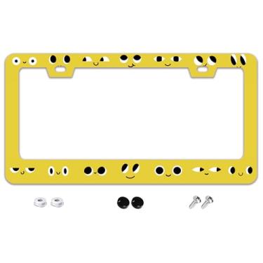 Imagem de Linda moldura de placa de licença de impressão de olho de aço inoxidável acessórios automotivos decoração com parafusos moldura de placa de carro 2 furos 16 cm x 31 cm para presente feminino