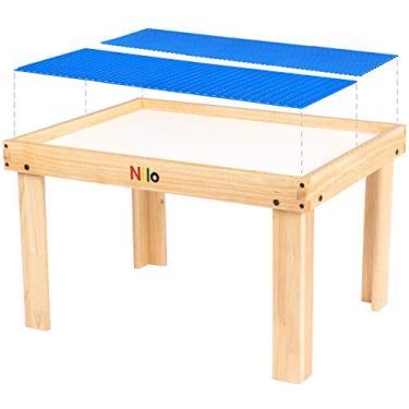 Imagem de NILO Kids Activity Table Set with 2 Compatible with/Replacement for Detachable Double-Sided Baseplates/Boards/Mats Lego Duplo (N34 Play Table with Holes, 24x32x20 and 2X Blue Base Plates 12x32)