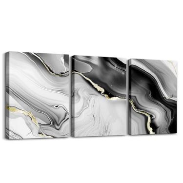 Imagem de Feelyou Arte de parede em tela de mármore cinza preto para sala de estar quarto preto cinza dourado glitter abstrato decoração de parede para banheiro luxo meninos meninas arte pôsteres pintura 30,5 x