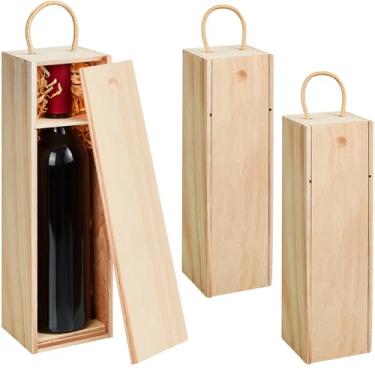 Imagem de Suzile 2 caixas de vinho de madeira com alça de barbante, caixas de presente de madeira inacabada para artesanato DIY, casamento de dama de honra, apreciação de professores, embalagem de garrafa única