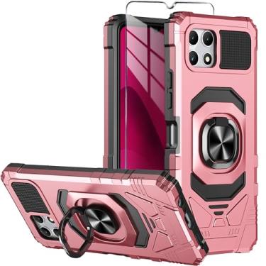 Imagem de Mocotto Capa de telefone T-Mobile REVVL 8 com protetor de tela de vidro temperado, capa protetora resistente à prova de choque de grau militar, com suporte de anel (ouro rosa)