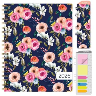 Imagem de Agenda Hardcover 2026, 17,8 cm x 23 cm: 14 meses (novembro de 2025 a dezembro de 2026), agenda mensal diária, agenda anual, marcador de livro, pasta de bolso e conjunto de notas adesivas (floral