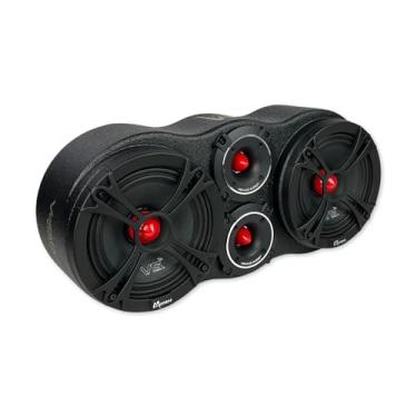 Imagem de MENACE AUDIO Gabinete de médio alcance duplo de 16,5 cm com 2 x 3,5 tweeters - Red Bullets