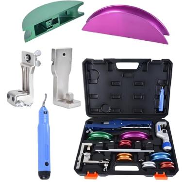 Imagem de Dobrador de tubo de 90°, dobrador de tubo de catraca, ferramentas manuais HVAC para tubos de 1/10.2 cm a 7/20.3 cm, 7 cabeças de alumínio, adaptadores de dobra reversa, cortador embutido com caixa de