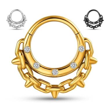 Imagem de Twolobes Anéis de septo, 1 peça de corrente de 16G/8 mm com anel de nariz CZ de aço inoxidável cirúrgico joia clicker cartilagem brinco segmento articulado Daith piercing ouro
