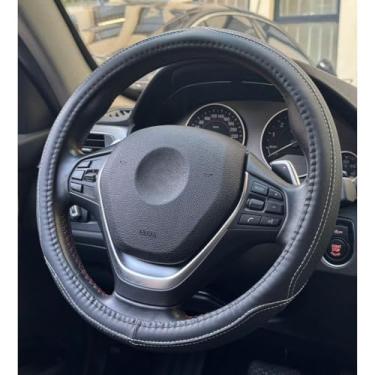 Imagem de Capa universal antiderrapante de fibra de carbono para volante de carro 38 cm (VL04 - Fio Branco)