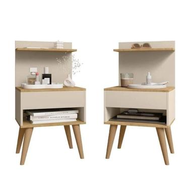 Imagem de Kit com 02 unidades Mesa de Cabeceira KOSOVO CINAMOMO/OFF WHITE