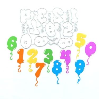 Imagem de FAWENUCY Recortes de scrapbooking, moldes de corte de metal de balão de feliz aniversário para fazer cartões, modelo de perfuração de artesanato de papel, estênceis de gravação de fundo, decoração de