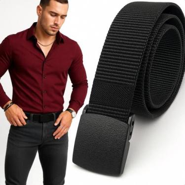 Imagem de Cinto Tático Ajustável Engate Rápido Fivela Elegante Lona Preto Mascul