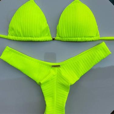 Imagem de Biquíni Feminino Fio Dental Bojo Removível Asa Delta Canelado Cortinin