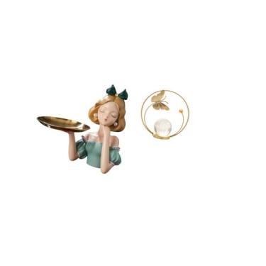 Imagem de Fenteer Escultura de Bola de Cristal de Princesa de Resina de Arte Moderna, Porta-chaves, Bandeja Multiuso para Armazenamento de Doces, Ornamento para Sala de